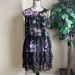Dimri Sleeveless Tiered Floral Dress Black Sz XS